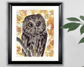 Stampa artistica dell'acquerello del gufo - 8 x 10 / natura, animale, pittura