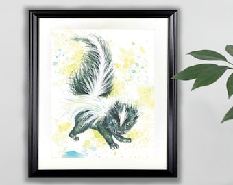 Stinky Fluffster Watercolor Art Print- 8x10  |  Skunk, Animals, Painting