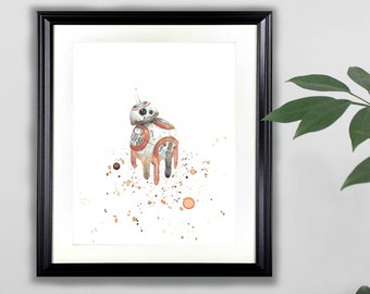 Impresión de arte de acuarela BB-8- 8x10 / Star Wars, Force Awakens, Pintura