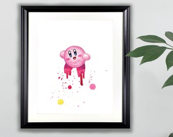 カービィ水彩画アートプリント - 8x10 | スーパースマッシュブラザーズ