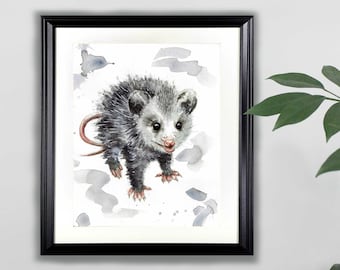 Opossum Watercolor Art Print- 8x10  |  Nature, Animal, Painting