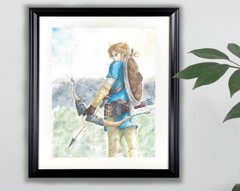 Link Watercolor Art Print- 8x10  |  Legend of Zelda, Breath of the Wild, Nintendo, Painting
