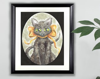 Black Cat Watercolor Art Print- 8x10  |  Animals, Painting