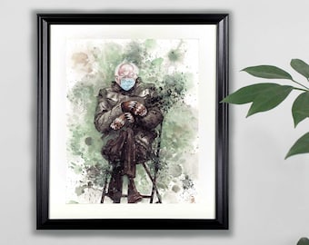 Bernie Sanders Akwarela Art Print- 8x10 | Mittens Meme, Polityczny