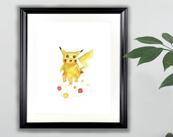 ピカチュウ水彩画アートプリント - 8x10 | ポケモン、任天堂、大乱闘