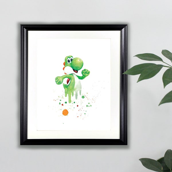 Yoshi Watercolor Art print- 8x10  |  Super Mario, Super Smash Bros, Nintendo, Painting