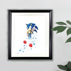 Sonic the Hedgehog Watercolor Art Print 8x10 Sega, Video Games, Painting image 1