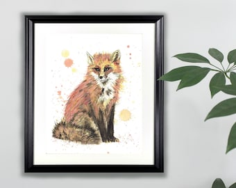 Sunset Scavenger Watercolor Art Print- 8x10  |  Fox, Nature, Animal, Painting