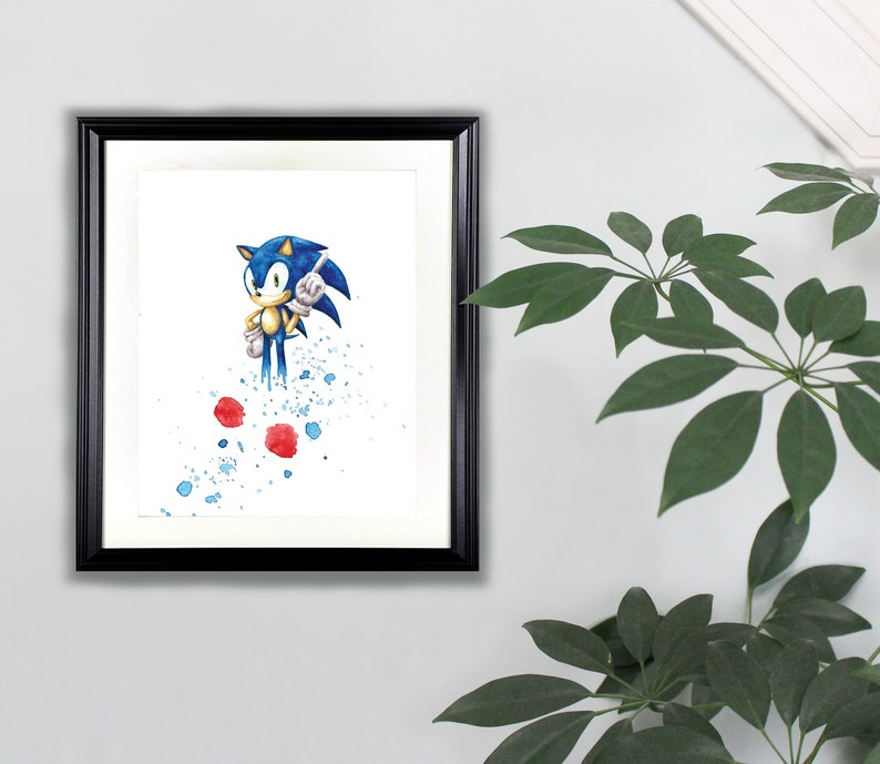 Sonic the Hedgehog Watercolor Art Print 8x10 Sega, Video Games, Painting image 1