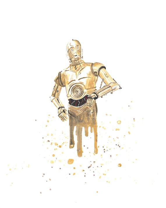 C-3PO Watercolor Art Print- 8x10 Star Wars, Painting