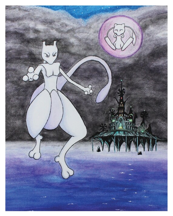 Mew and Mewtwo - Pokemon 11x17 Print