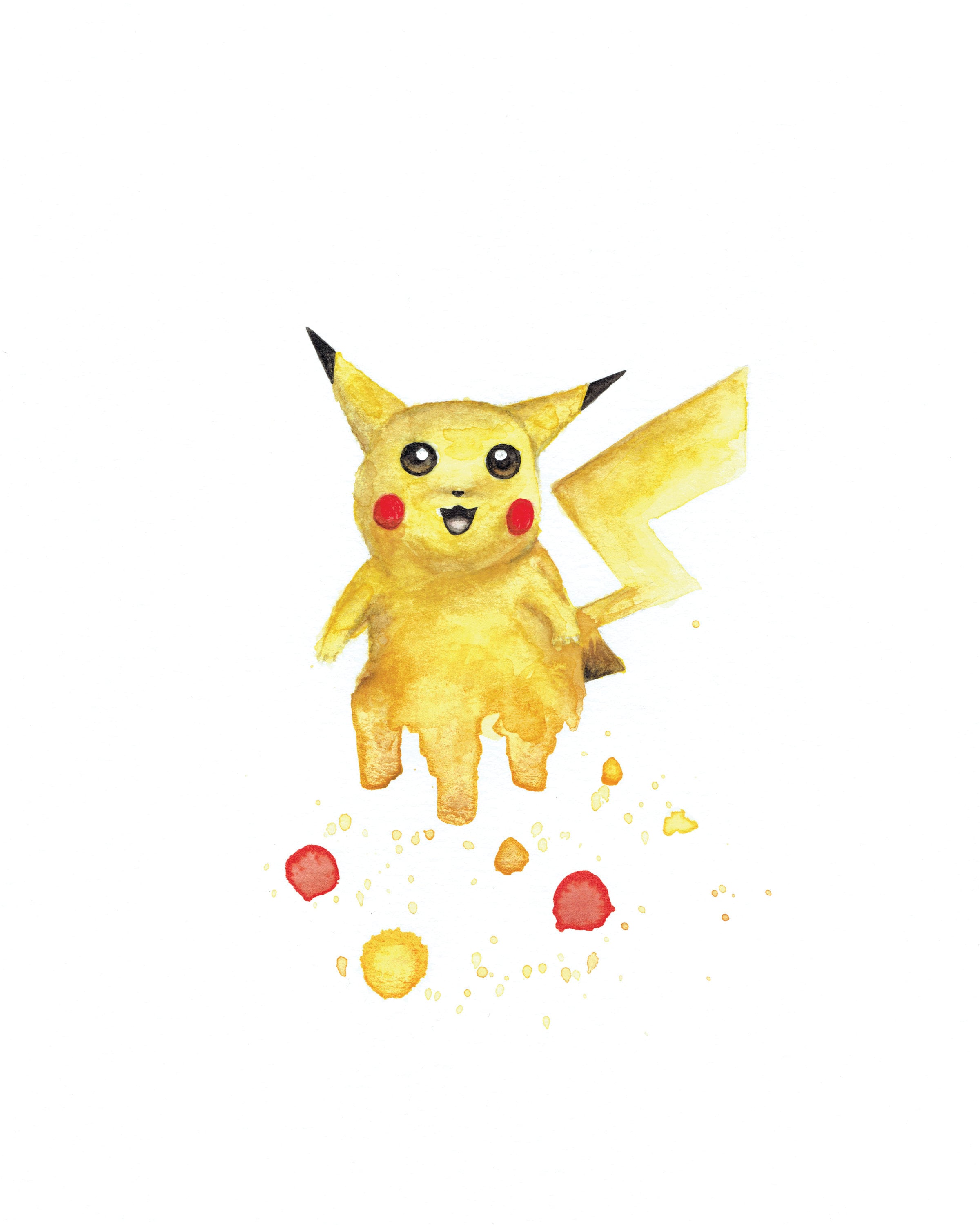 ピカチュウ水彩画アートプリント - 8x10 | ポケモン、任天堂、大乱闘