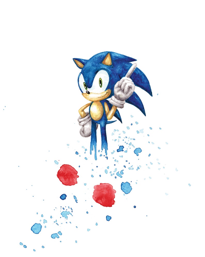 Sonic the Hedgehog Watercolor Art Print 8x10 Sega, Video Games, Painting image 2