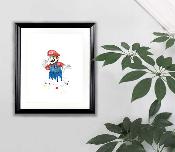 スーパーマリオ水彩アートプリント - 8x10 | 任天堂、スーパー