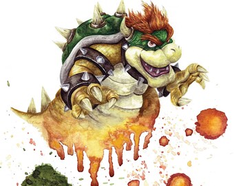 美品 マリオ・クッパMario Cuppa 直筆サイン入り 水彩画 イタリア クッパ水彩画アートプリント - 8x10 | スーパーマリオ、任天堂、絵画