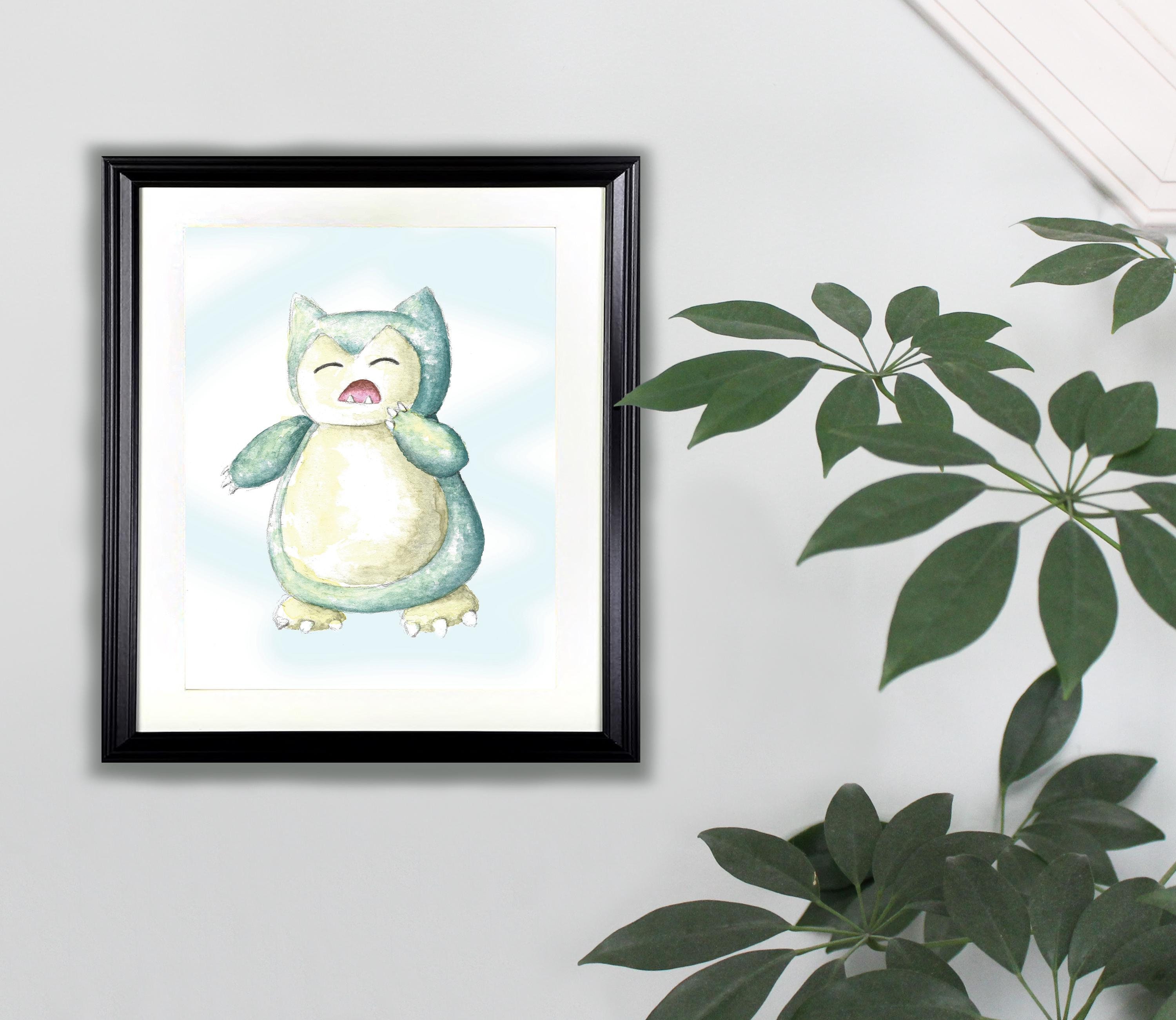 カビゴン水彩画アートプリント - 8x10 | ポケモン、ビデオゲーム、絵画