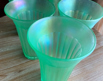 Antique Diamond Glass Pretty Panels Ice Green Glass Tumblers- Set of 5