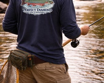 Camiseta de manga larga con estampado de trucha de arroyo / Camiseta de pesca de algodón teñida en prenda