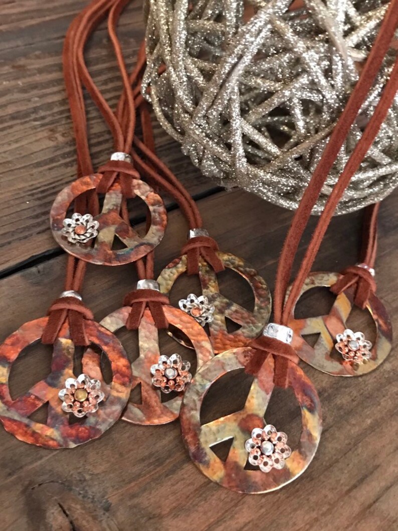 gift under 30 Peace sign necklace leather necklace boho jewelry