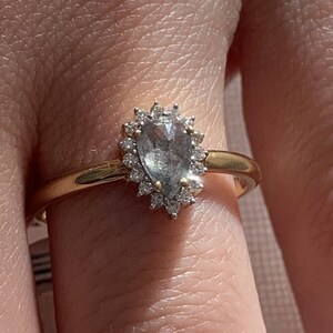 Salt and Pepper Diamond Pear with Halo Engagement Ring