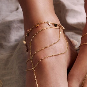 14k Solid Gold Mandala Hammered Coin Anklet