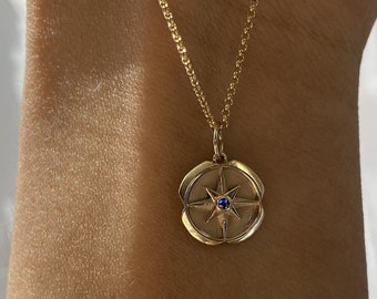 Mini Compass Birthstone Charm Necklace