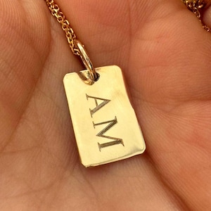 Engravable 14k Gold Tag Charm Necklace