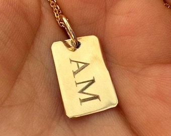 Engravable 14k Gold Tag Charm Necklace