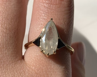 Elongated Pear and Black Diamond Custom Engagement Ring