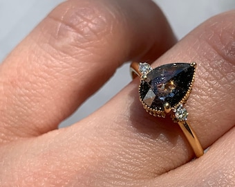Salt and Pepper Pear Diamond Engagement Ring