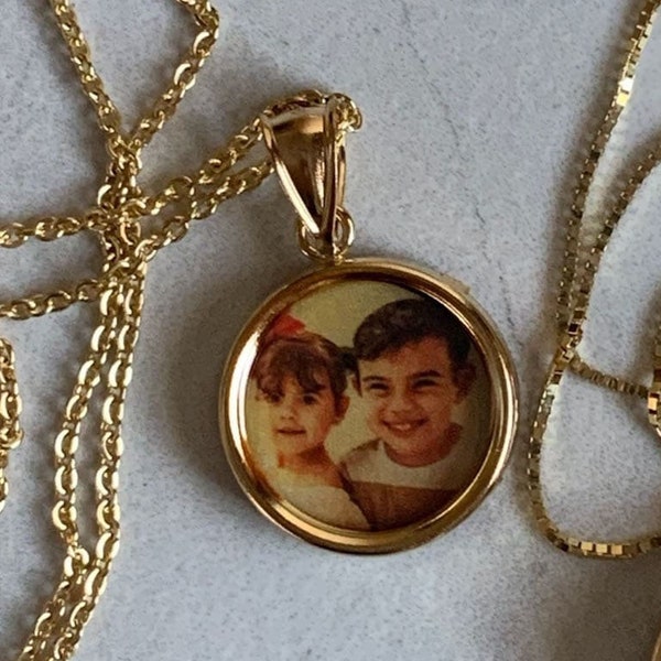 Gold Photo Pendant Disc Charm / Photo Necklace