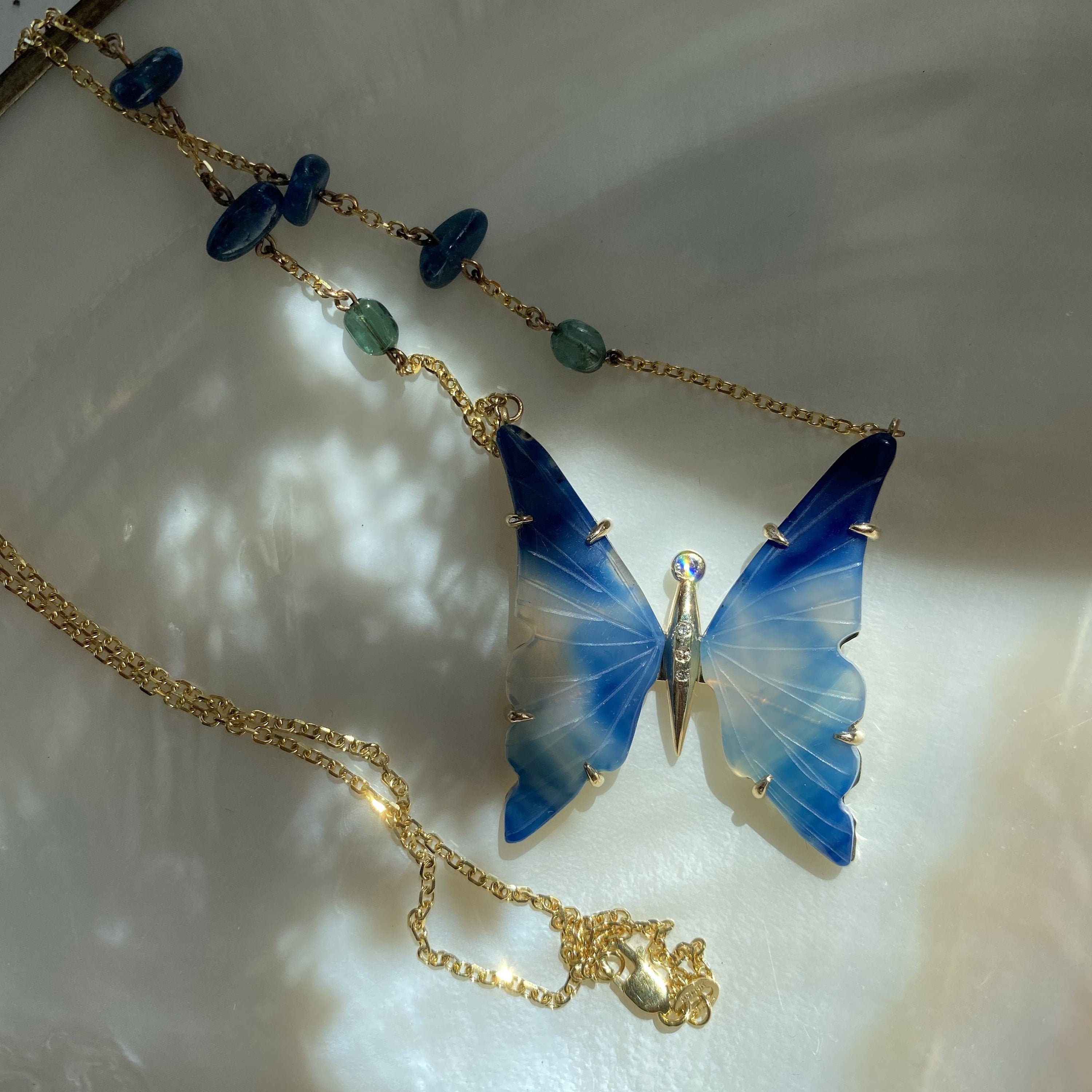 Handmade Gold & Sapphire Blue Butterfly Necklace Etsy