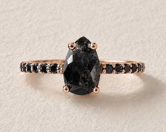 Salt & Pepper Pear Diamond Custom Engagement Ring