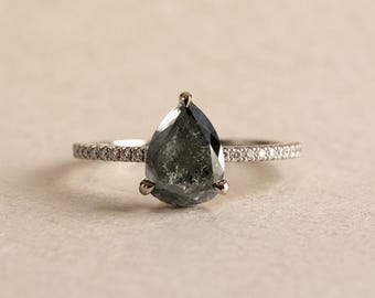Pear Salt & Pepper Diamond Engagement Ring with Diamond Band
