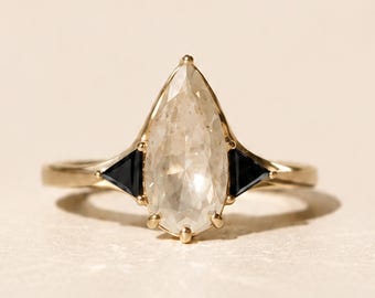 Elongated Pear and Black Diamond Custom Engagement Ring