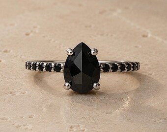 Pear Onyx Engagement Ring