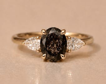 Salt & Pepper Oval Diamond Custom Engagement Ring