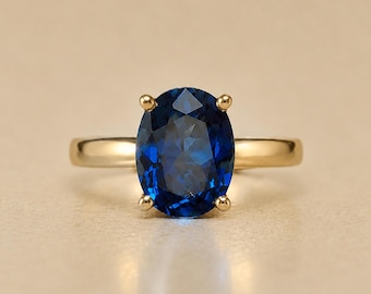 Oval Blue Sapphire Solitaire Engagement Ring