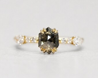 Harlow Hexagon Salt & Pepper Diamond Ring