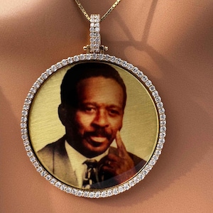 Large Diamond & Gold Photo Pendant Medallion / Photo Necklace