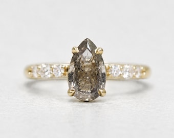 Pear Salt & Pepper Diamond Custom Engagement Ring