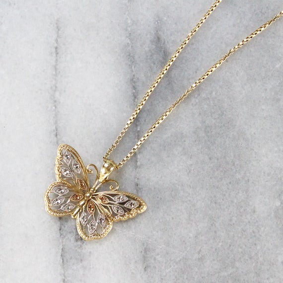 14kt gold and scattered diamond butterfly necklace | Luna Skye