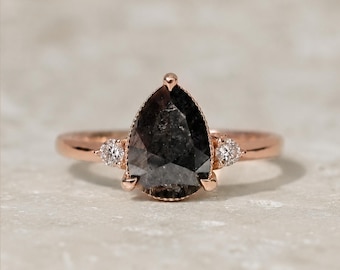 Salt & Pepper Pear Diamond Custom Engagement Ring