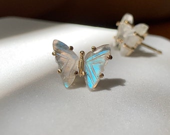 Rainbow Moonstone Butterfly Studs