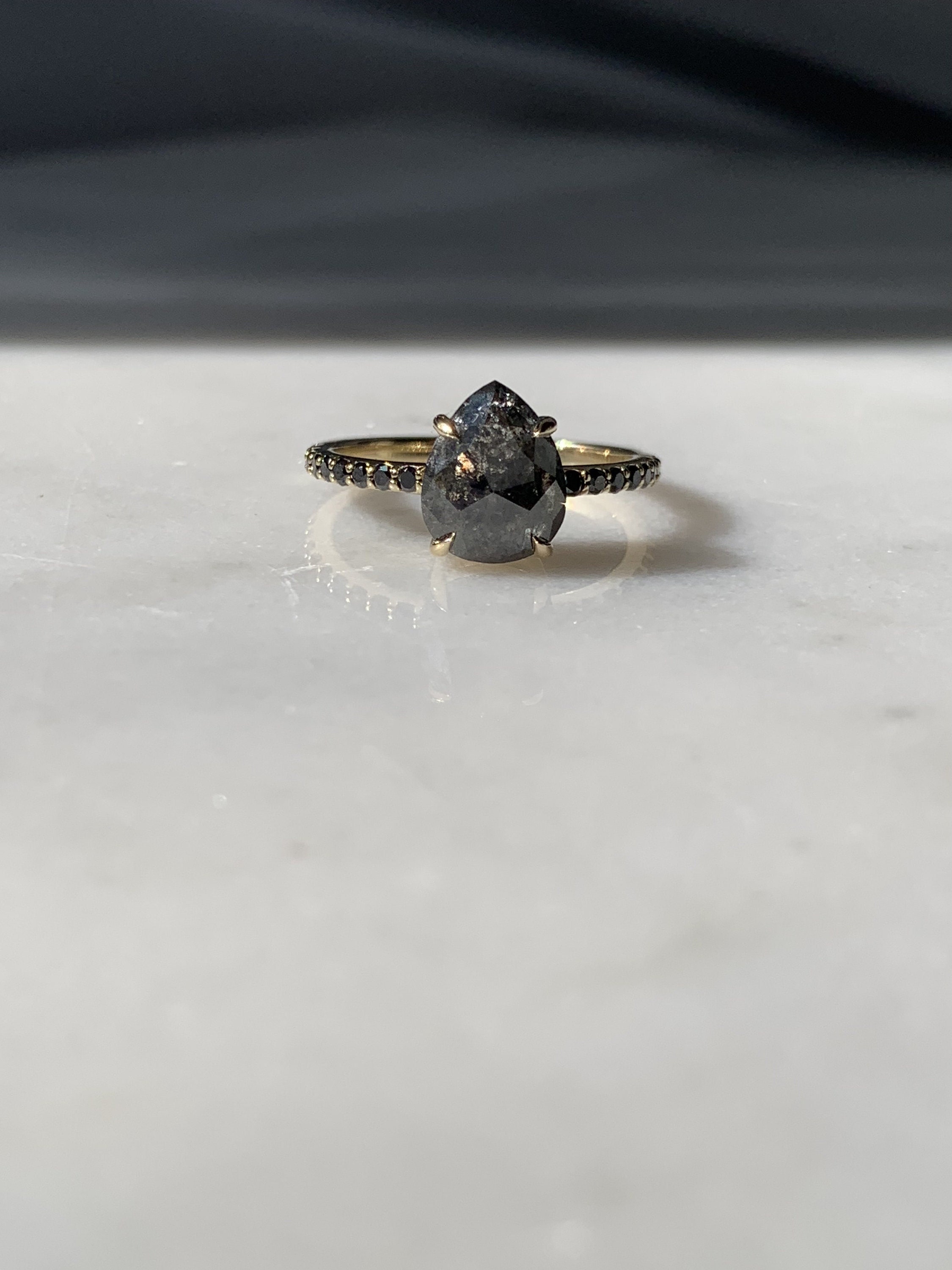 Pear Salt Pepper With Black Diamonds Custom Engagement Ring Etsy Canada