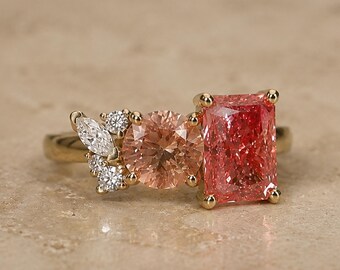 Pink Diamond Moi et Toi Floral Custom Engagement Ring