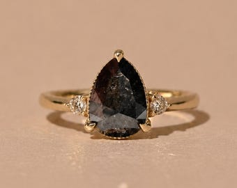 Custom Salt and Pepper Pear Diamond Engagement Ring
