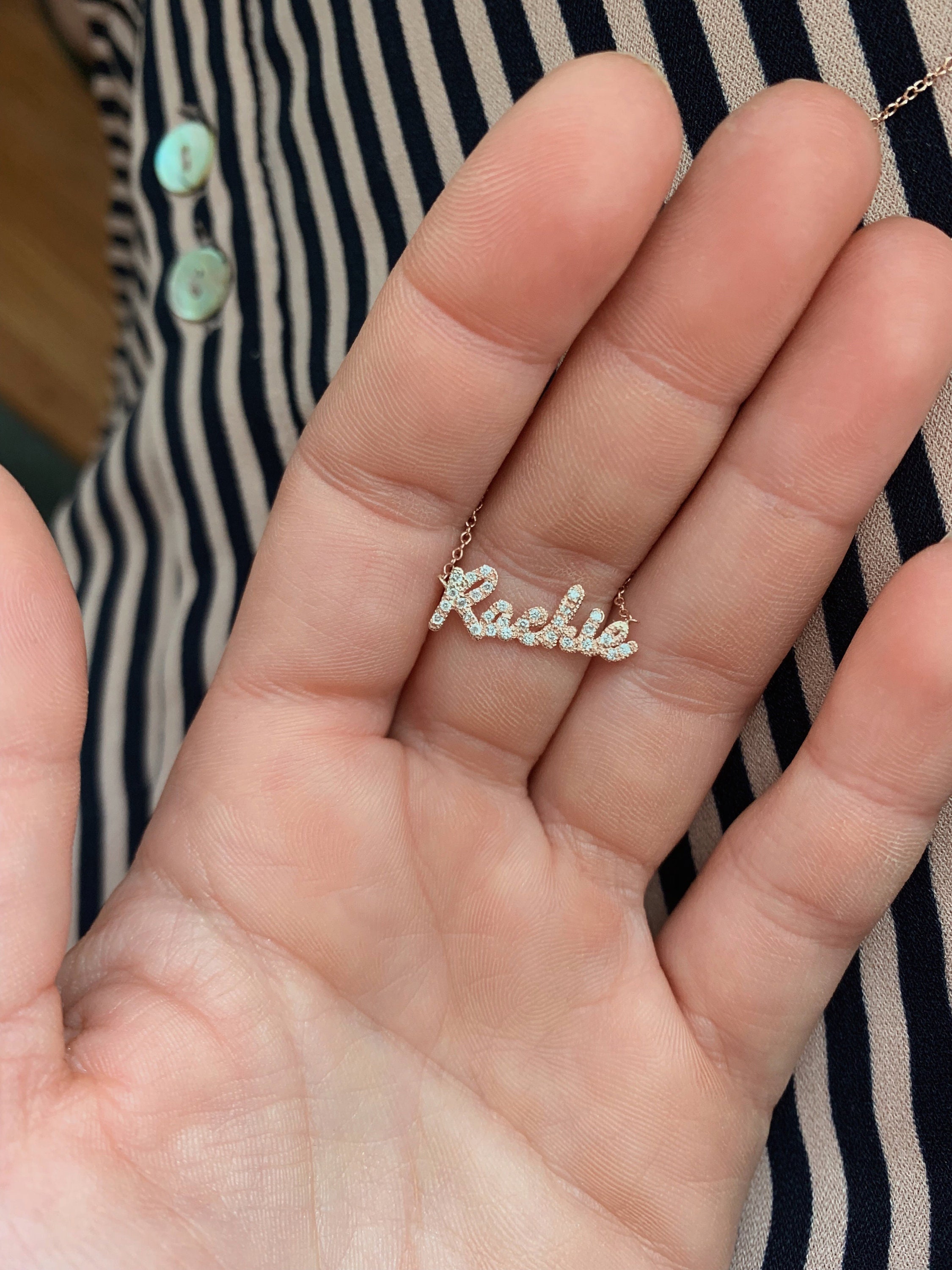 Dainty diamond name necklace deals
