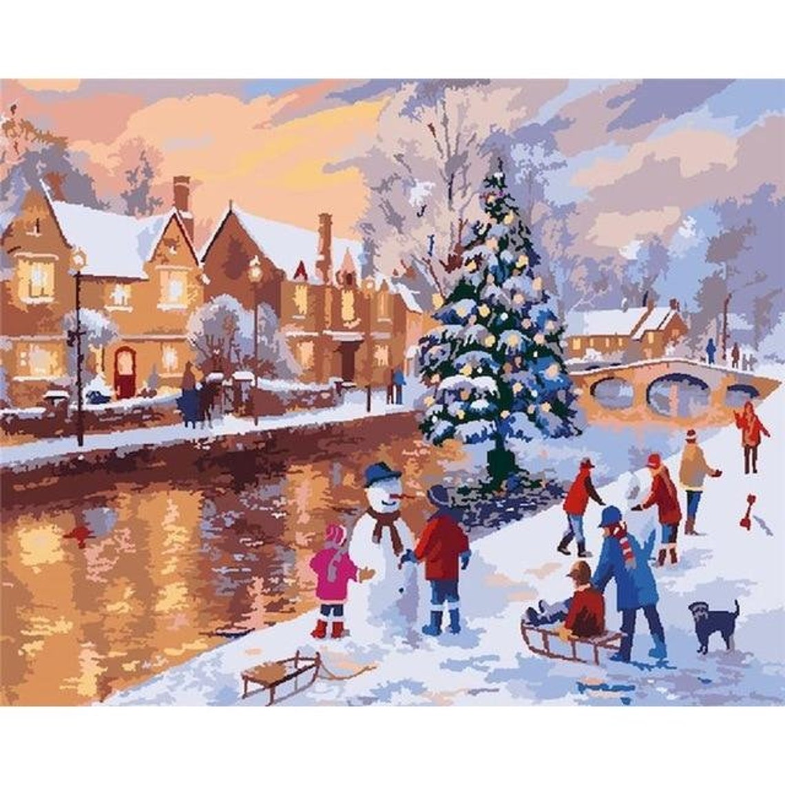Paint by Numbers Christmas Snowman Building Etsy