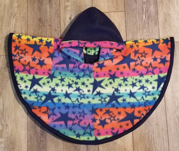 Reversible Fleece Car Seat Poncho, rainbow stars and navy